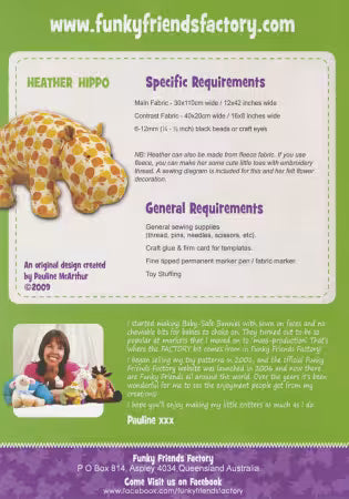 Heather Hippo Soft Toy Sewing Pattern FF4095 by Funky Friends Factory