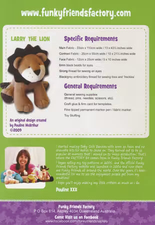 Larry Lion Soft Toy Sewing Pattern FF4279 by Funky Friends Factory