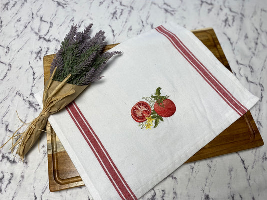 Homegrown Tomatoes Embroidered Cotton Dish Towel - 28 X 28