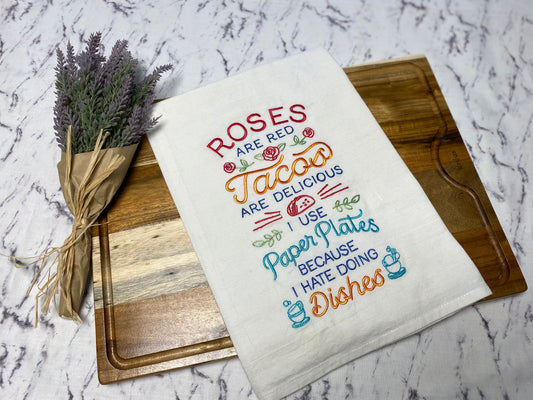 Taco Poem  Cotton Dish Towel - 28 X 28