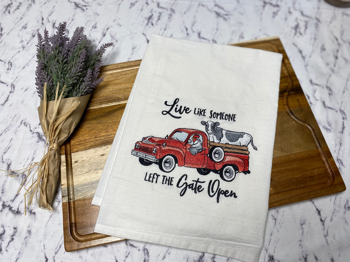 Live Like Someone Left the Gate Open Embroidered Cotton Dish Towel - 28 X 28