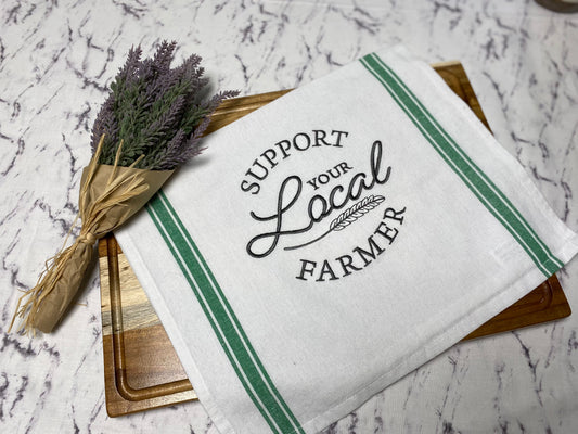Support Your Local Farmer Embroidered Cotton Dish Towel - 28 X 28
