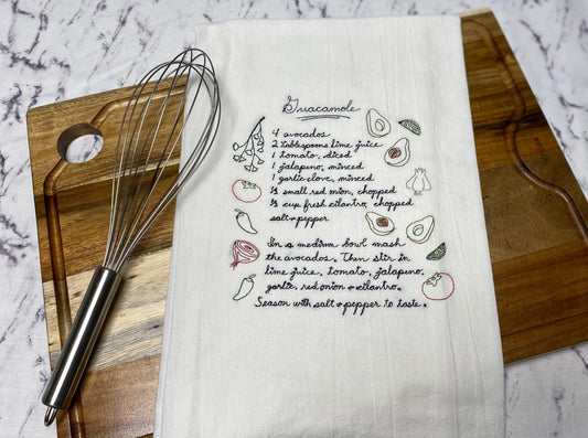 Guacamole Recipe Embroidered Cotton Dish Towel - 28 X 28