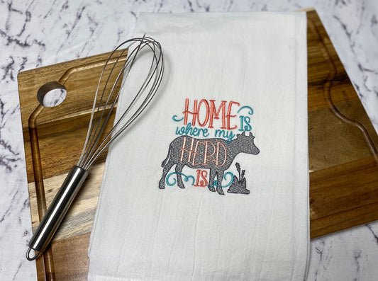 Home is Where my Herd Is Embroidered Cotton Dish Towel - 28 X 28