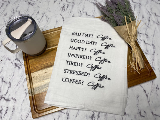 Coffee, Coffee, Coffee  Cotton Dish Towel - 28 X 28