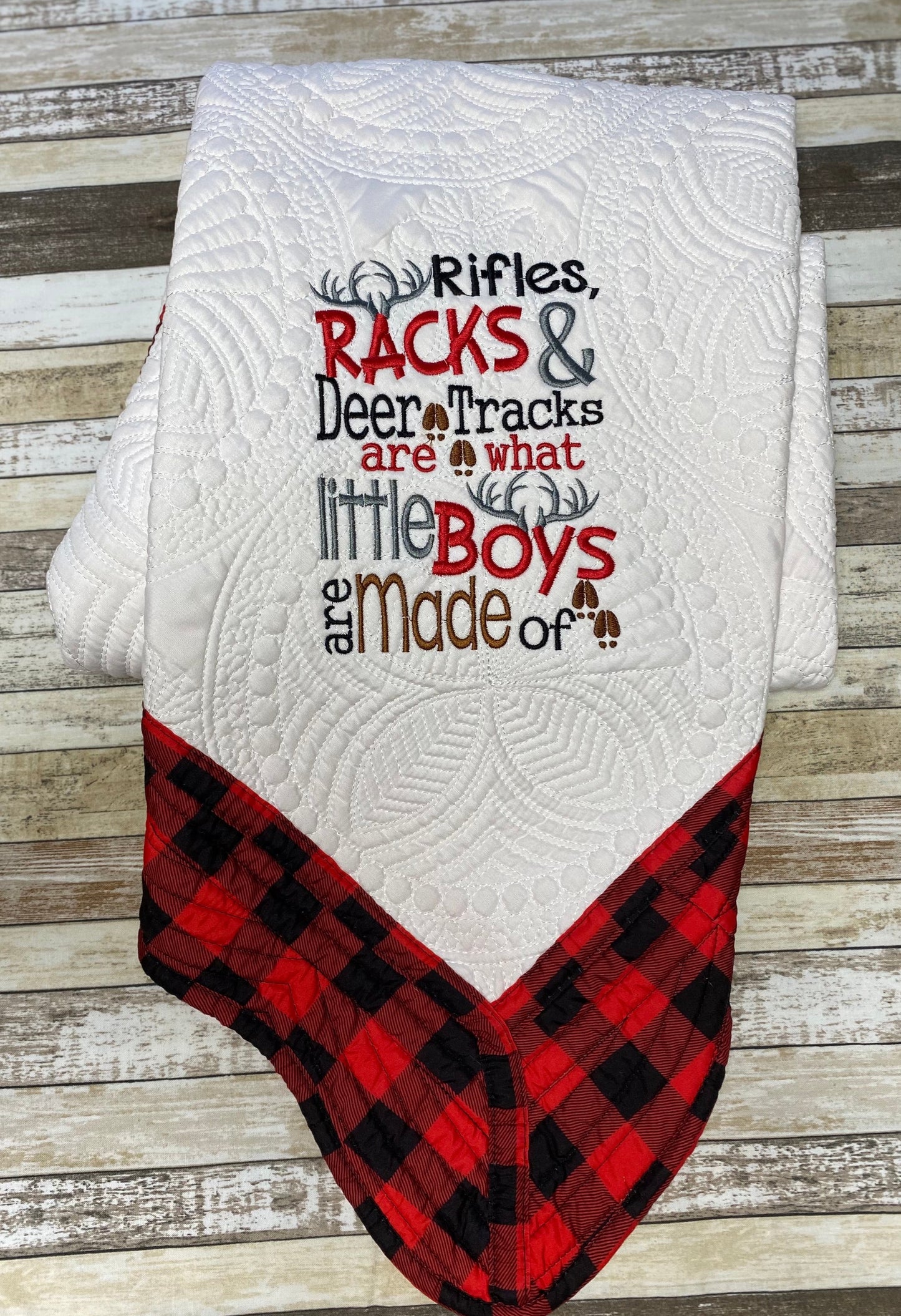 Baby Blanket Rifle Racks and Deer Tracks - Custom Machine Embroidery
