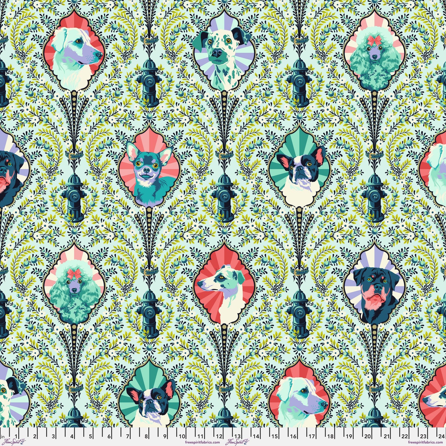 Tula Pink Besties Puppy Dog Eyes in Bluebell Cotton Quilting Fabric by the Half Yard