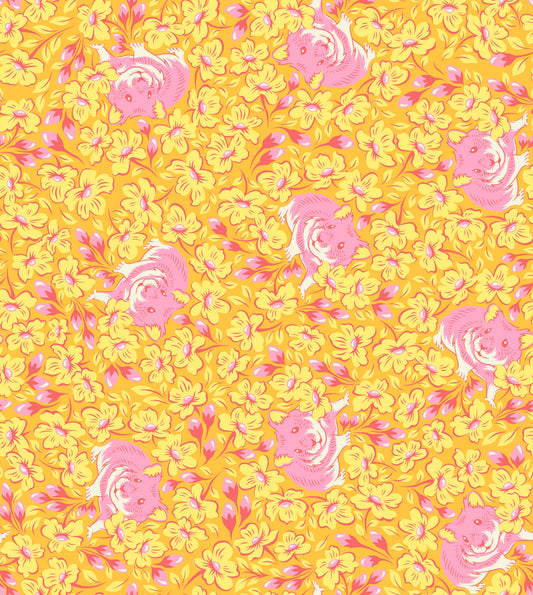 Tula Pink Besties Chubby Cheeks in Buttercup Cotton Quilting Fabric by the Half Yard