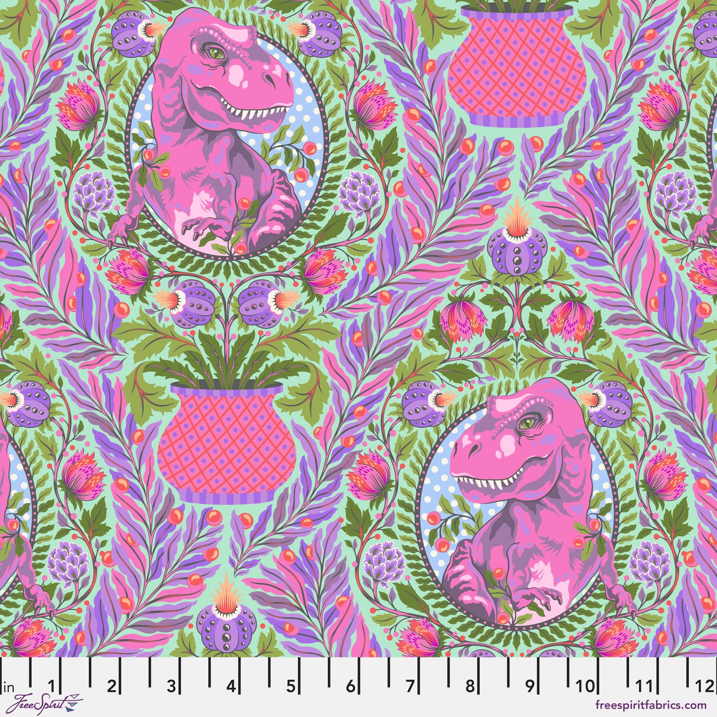 Tula Pink Roar Tree Rex in Mist Cotton Quilting Fabric by the Half Yard