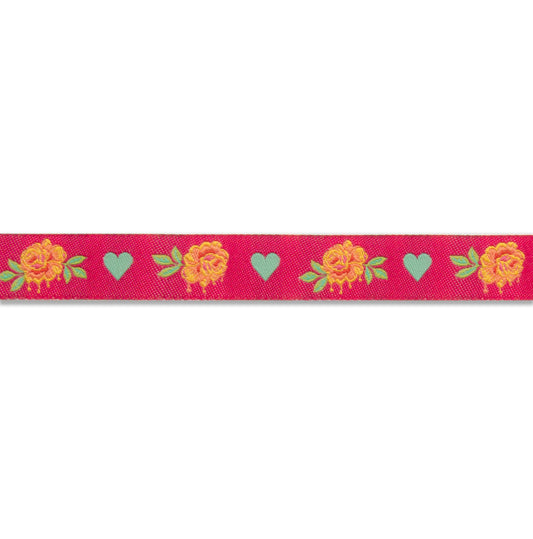 Tula Pink Painted Roses Pink - 5/8" Ribbon - Sold by the yard