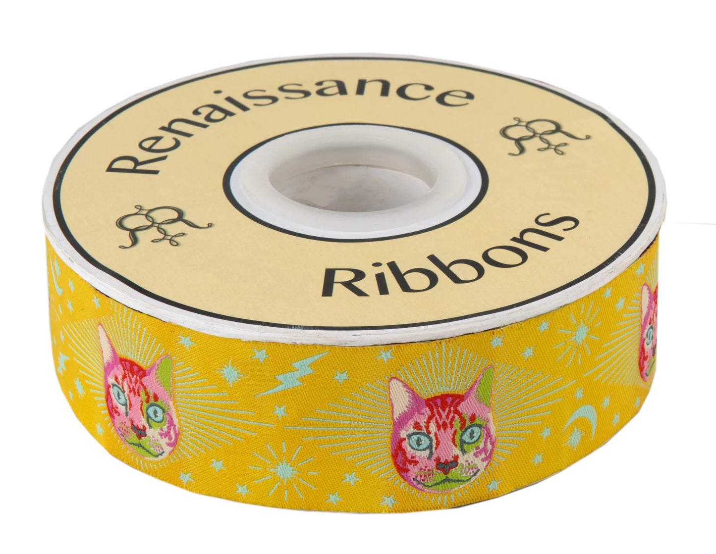 Tula Pink Cheshire Cat on Yellow - 1 1/2" Ribbon - Sold by the yard