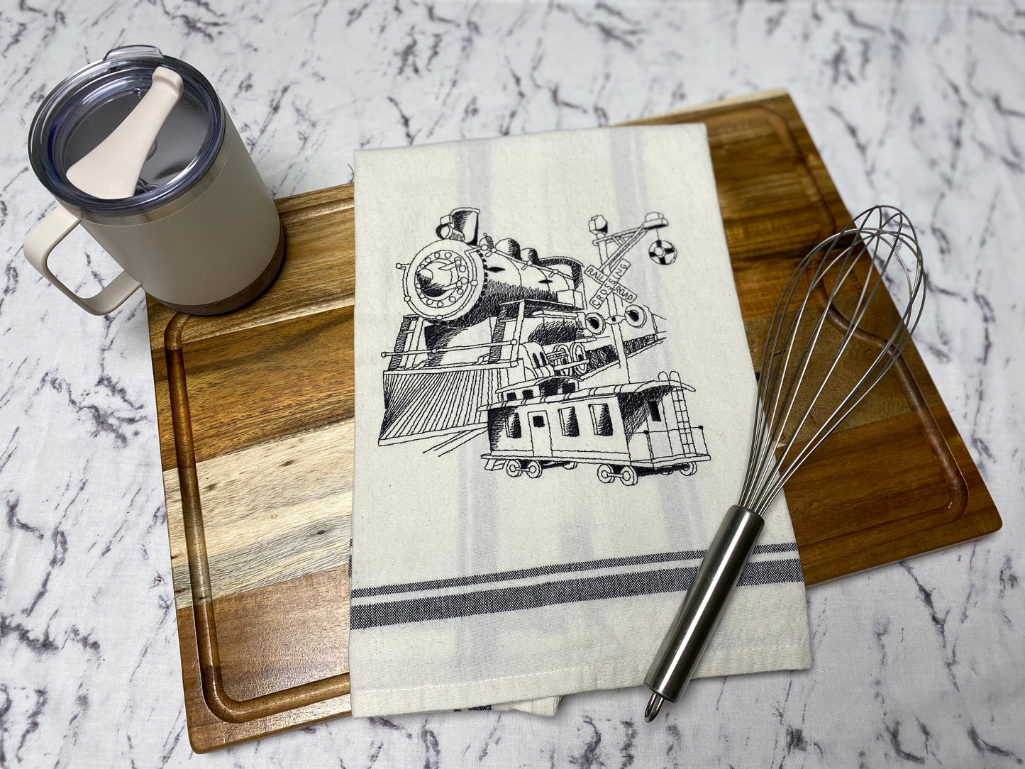Railroad Medley Cotton Dish Towel - 28 X 28