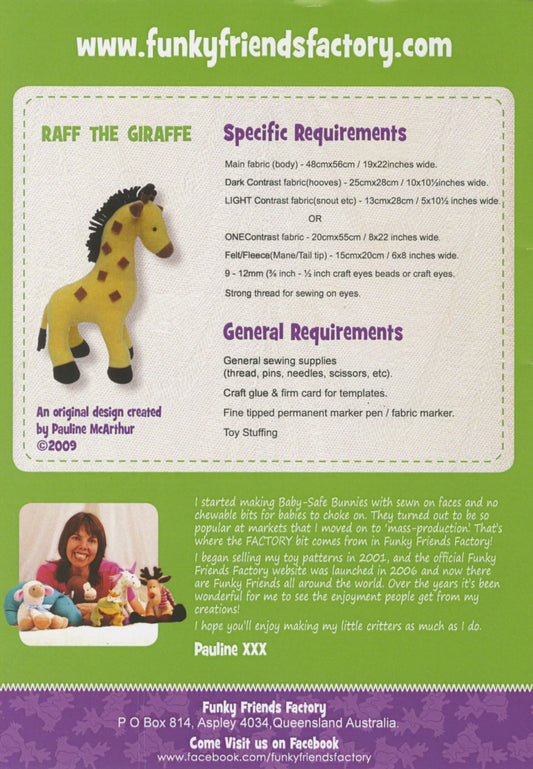 Raff Giraffe Stuffed Animal Pattern by Funky Friends Factory