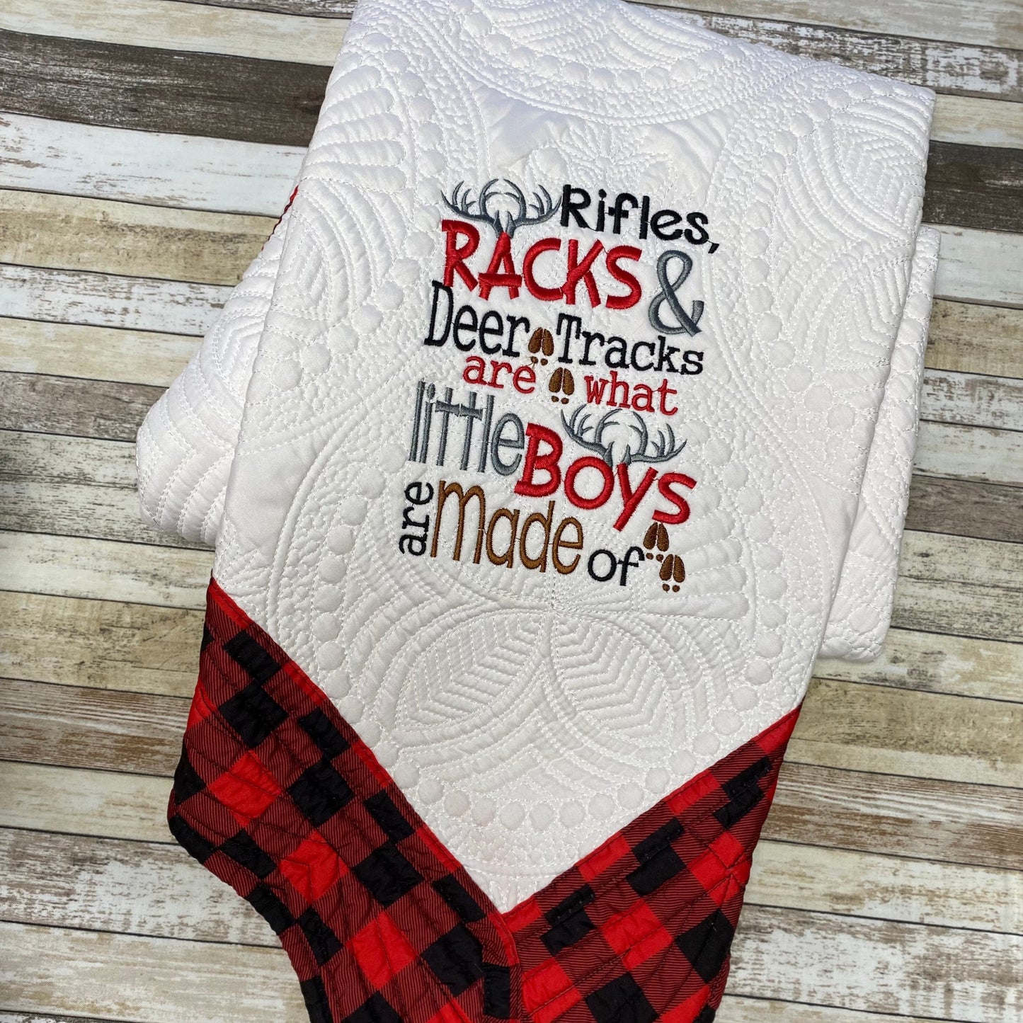 Baby Blanket Rifle Racks and Deer Tracks - Custom Machine Embroidery