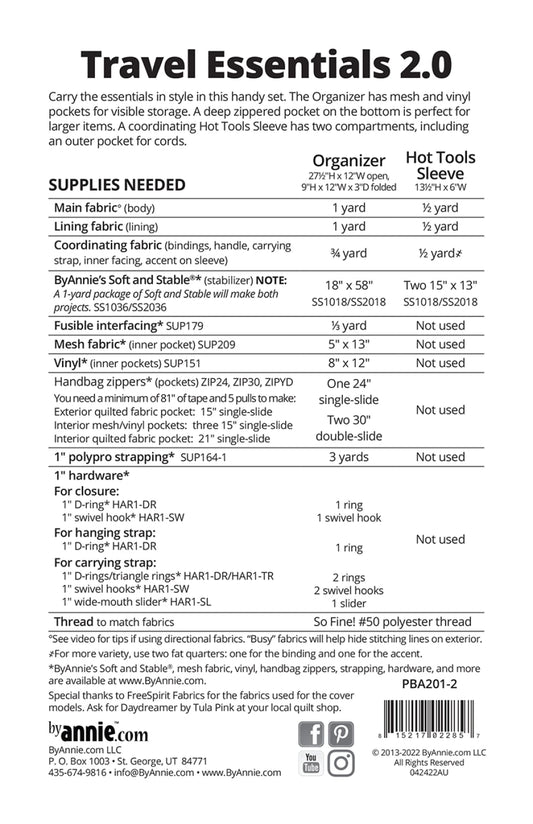 Travel Essentials 2.0 Organizer & Hot Tools Sleeve Pattern by ByAnnie | PBA201-2