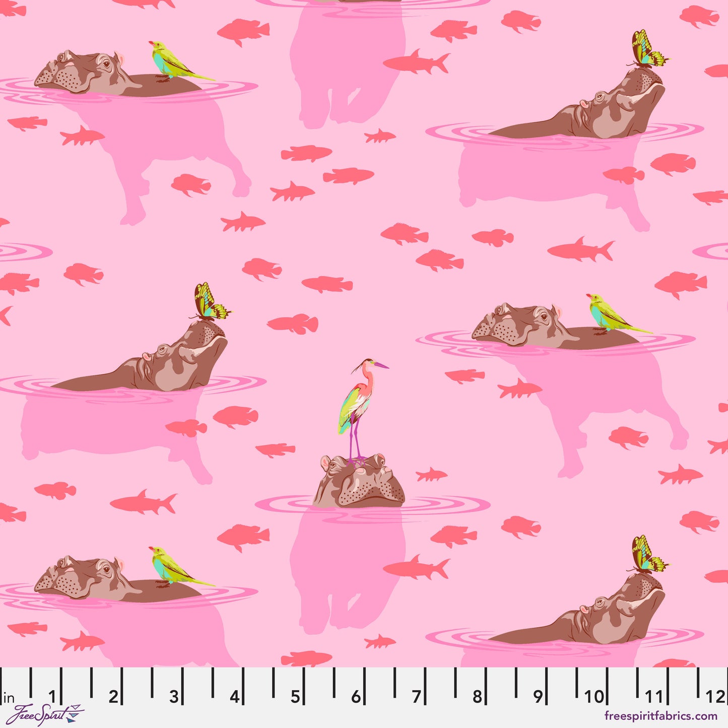 Tula Pink Everglow My Hippos Don't Lie in Nova Cotton Quilting Fabric by the Half Yard