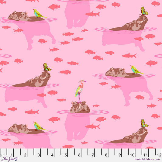 Tula Pink Everglow My Hippos Don't Lie in Nova Cotton Quilting Fabric by the Half Yard
