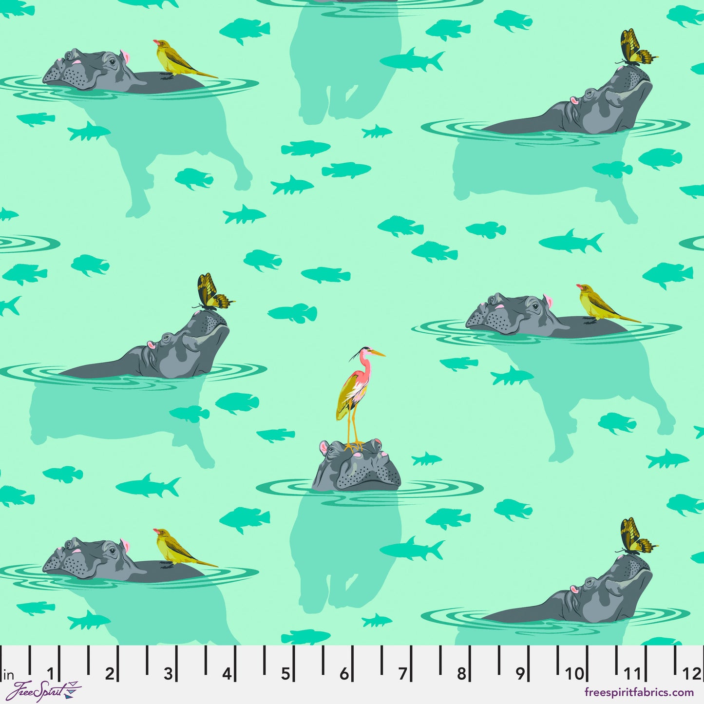 Tula Pink Everglow My Hippos Don't Lie in Spirit Cotton Quilting Fabric by the Half Yard