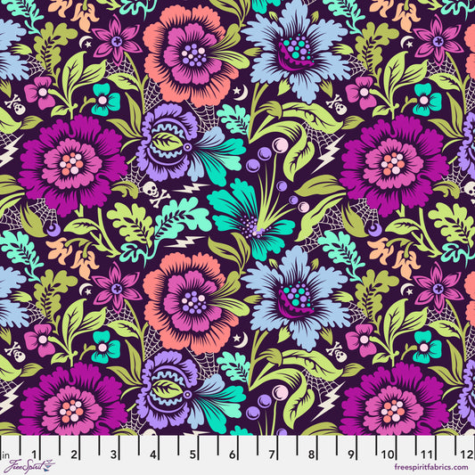 Tula Pink Nightshade Déjà Vu Spider Blossom Equinox Cotton Quilting Fabric by the Half Yard