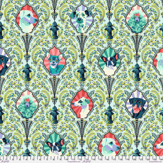 Tula Pink Besties Puppy Dog Eyes in Bluebell Cotton Quilting Fabric by the Half Yard