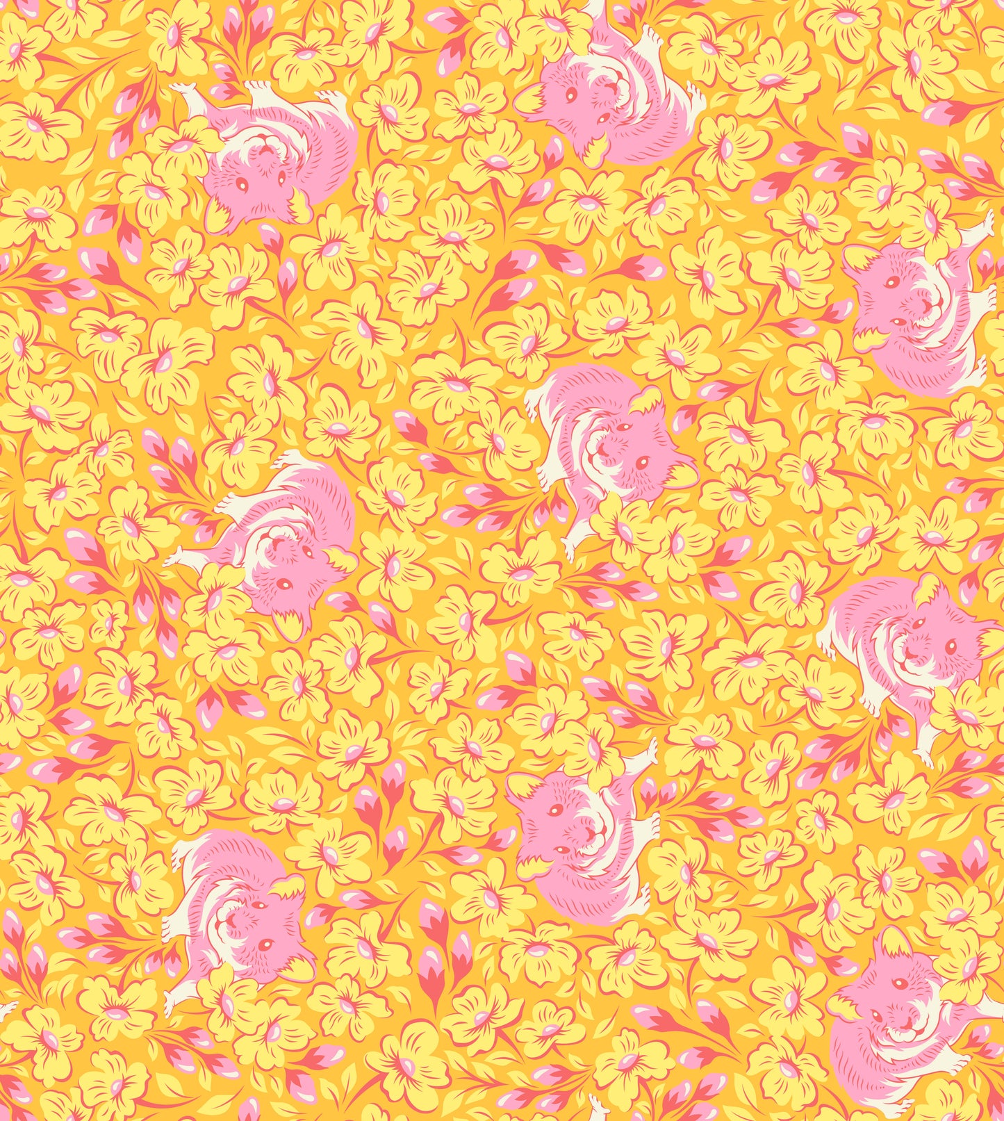 Tula Pink Besties Chubby Cheeks in Buttercup Cotton Quilting Fabric by the Half Yard