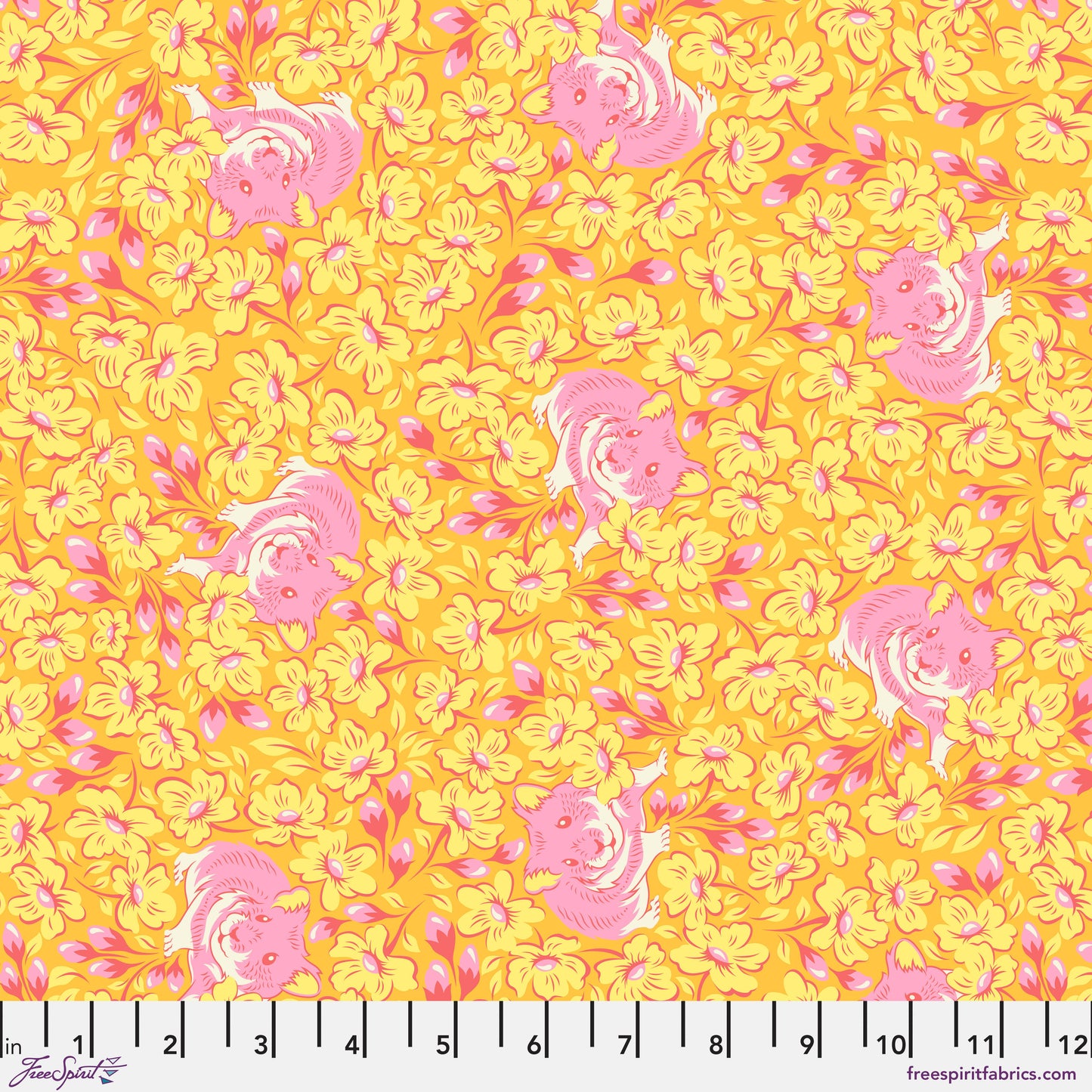 Tula Pink Besties Chubby Cheeks in Buttercup Cotton Quilting Fabric by the Half Yard