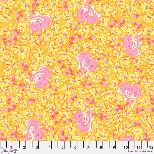 Tula Pink Besties Chubby Cheeks in Buttercup Cotton Quilting Fabric by the Half Yard