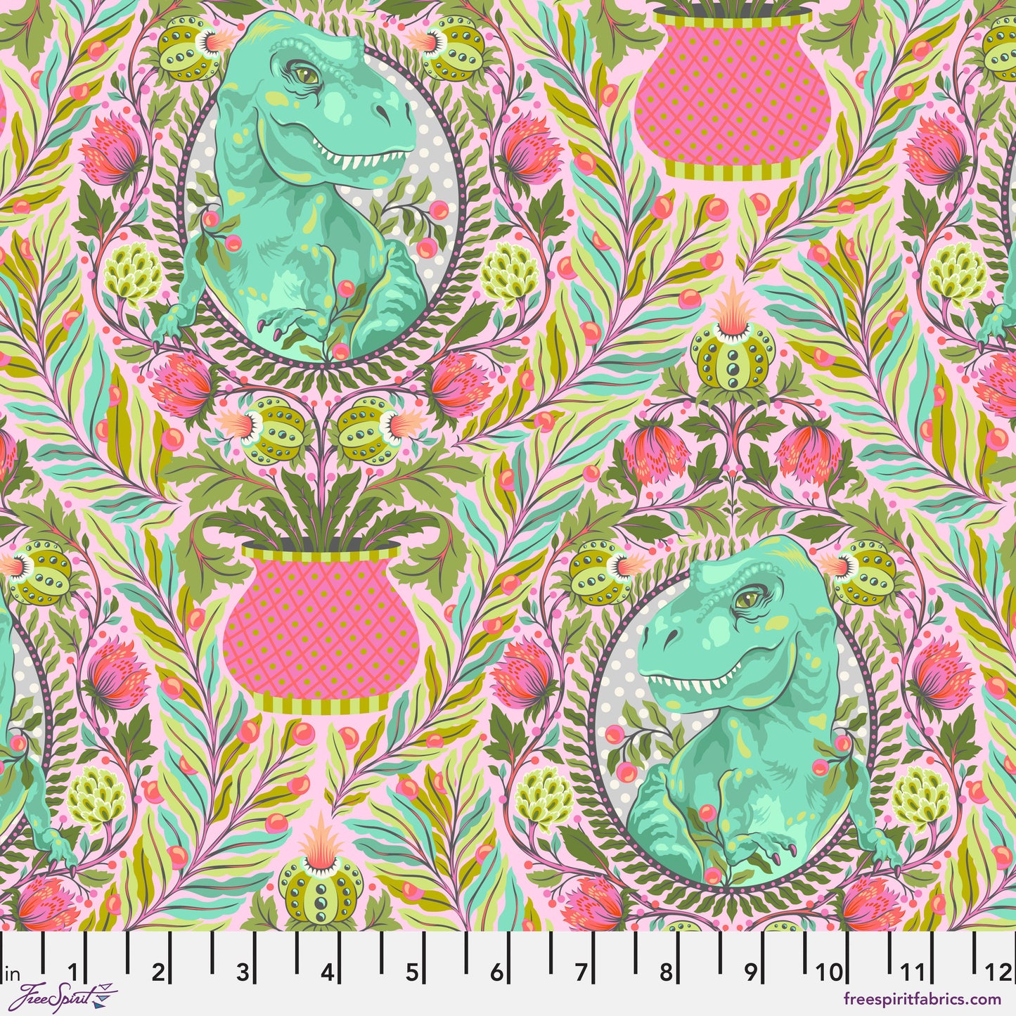 Tula Pink Roar Tree Rex in Blush Cotton Quilting Fabric by the Half Yard