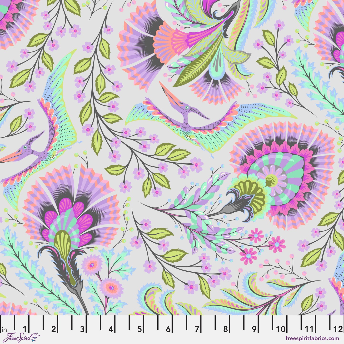 Tula Pink Roar Wing It in Mist Cotton Quilting Fabric by the Half Yard