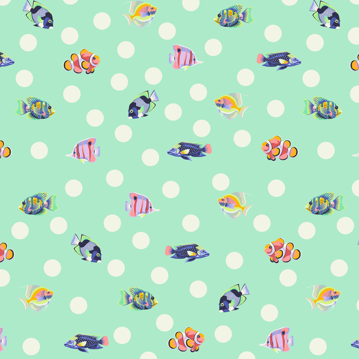 Tula Pink Floral Reef School Crossing in Seafoam Cotton Quilting Fabric by the Half Yard
