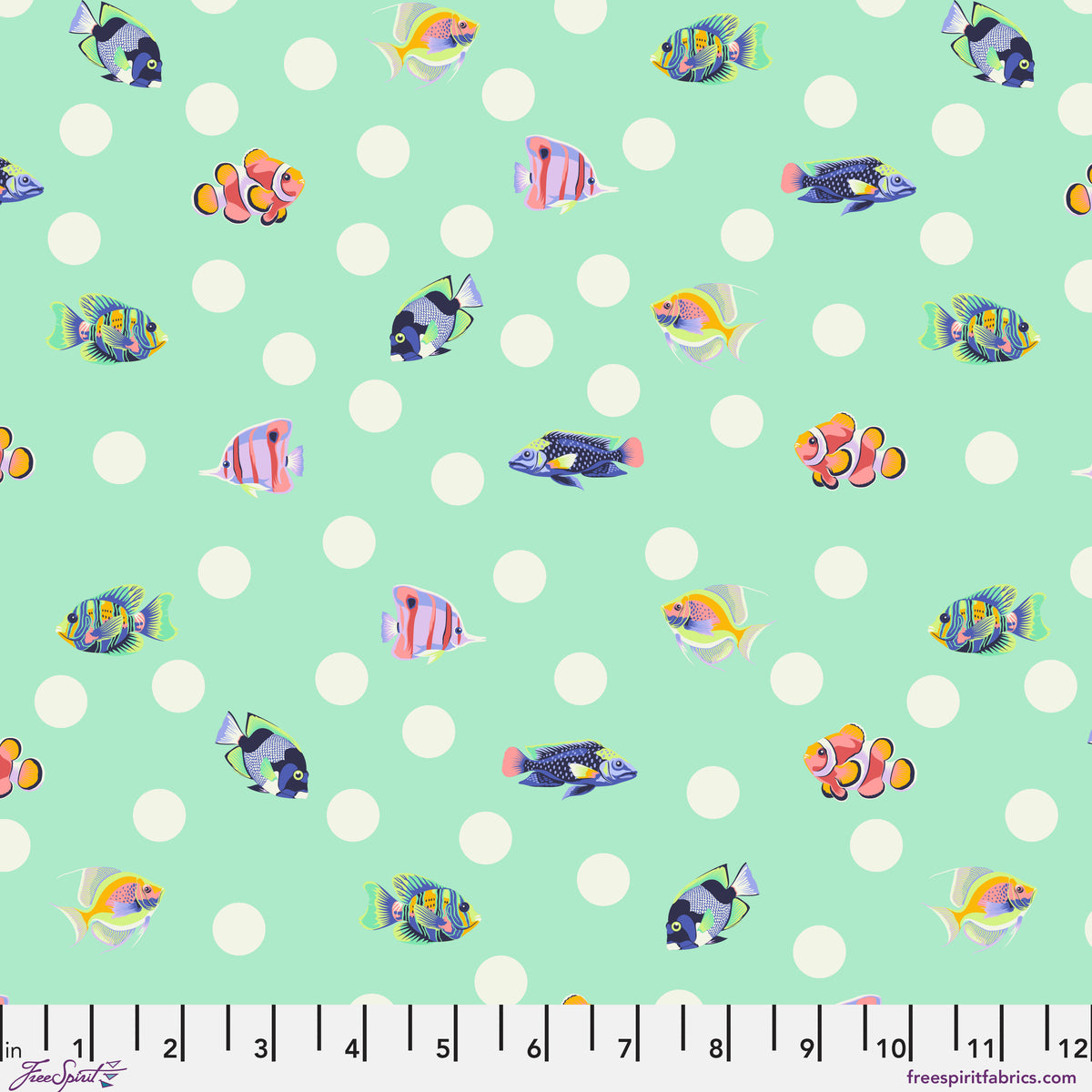 Tula Pink Floral Reef School Crossing in Seafoam Cotton Quilting Fabric by the Half Yard