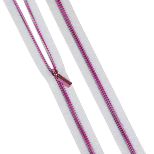 Tula Pink White #5 Nylon Coil Zipper by the Yard — 3 yds + 9 Pulls
