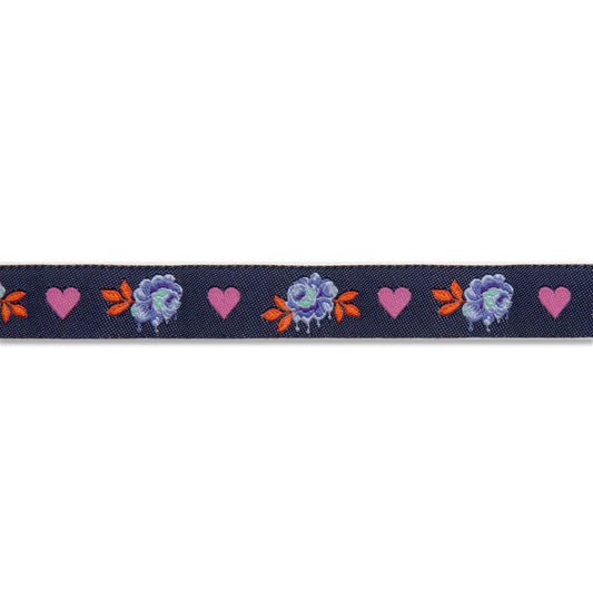 Tula Pink Painted Roses Navy - 5/8" Ribbon - Sold by the yard