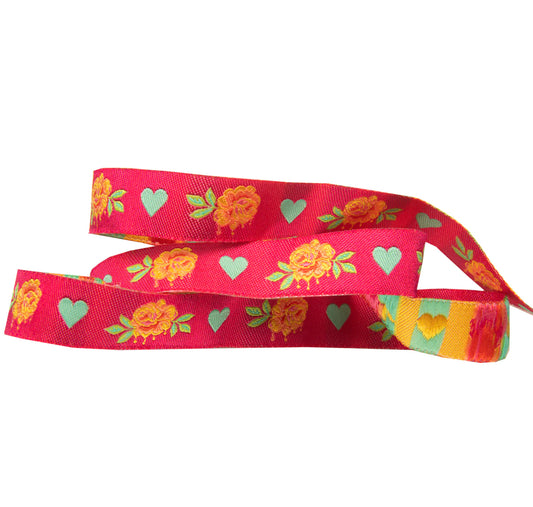Tula Pink Painted Roses Pink - 5/8" Ribbon - Sold by the yard