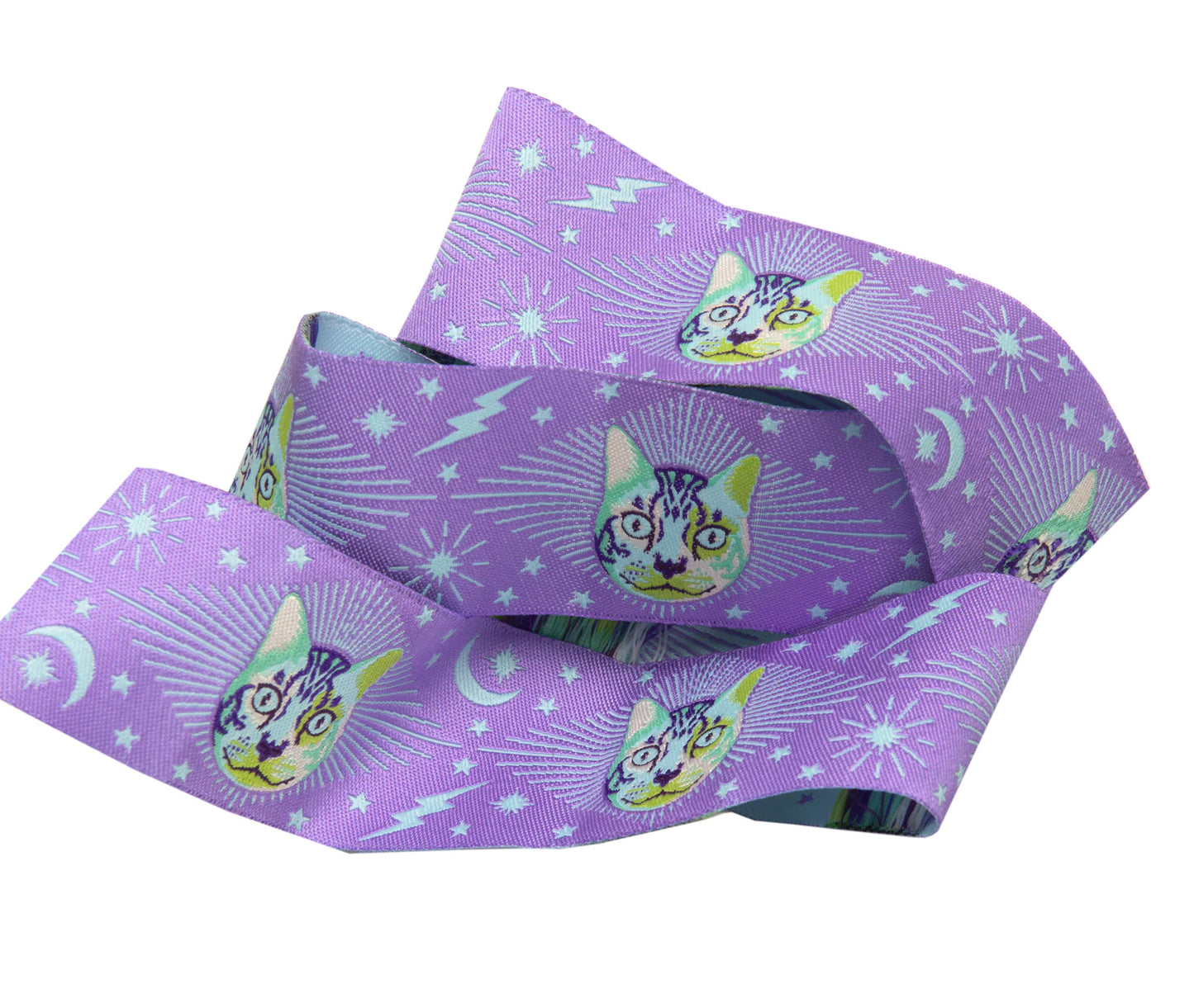 Tula Pink Cheshire Cat on Purple - 1 1/2" Ribbon - Sold by the yard