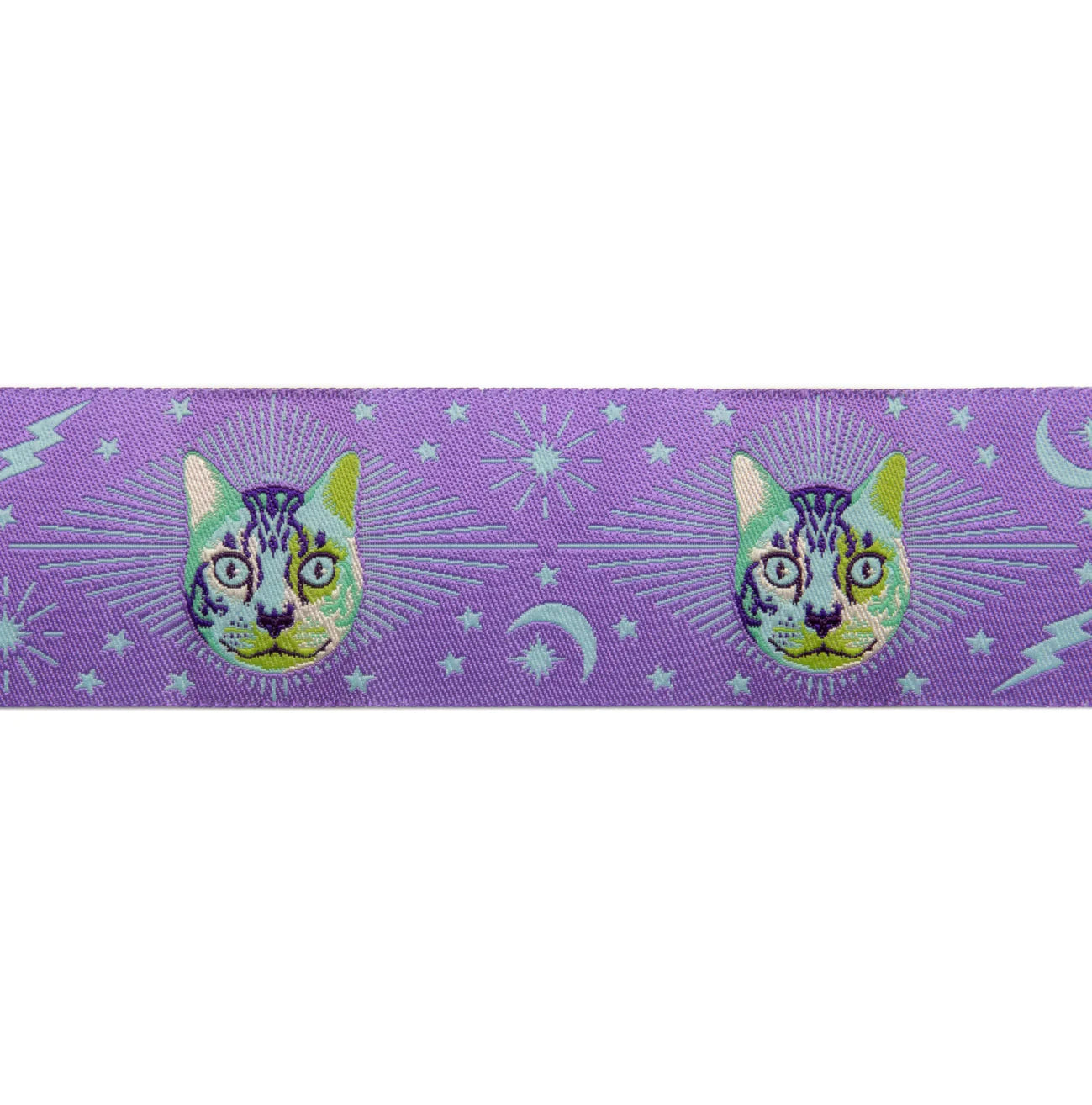 Tula Pink Cheshire Cat on Purple - 1 1/2" Ribbon - Sold by the yard