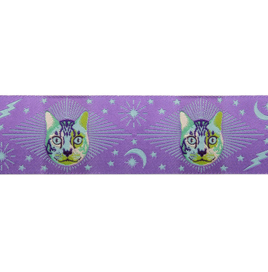Tula Pink Cheshire Cat on Purple - 1 1/2" Ribbon - Sold by the yard