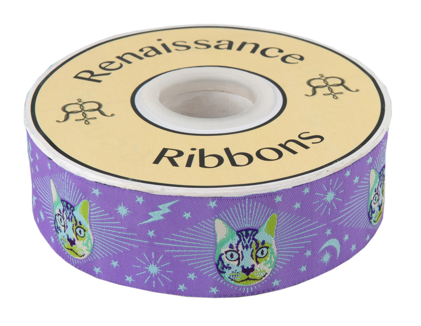 Tula Pink Cheshire Cat on Purple - 1 1/2" Ribbon - Sold by the yard