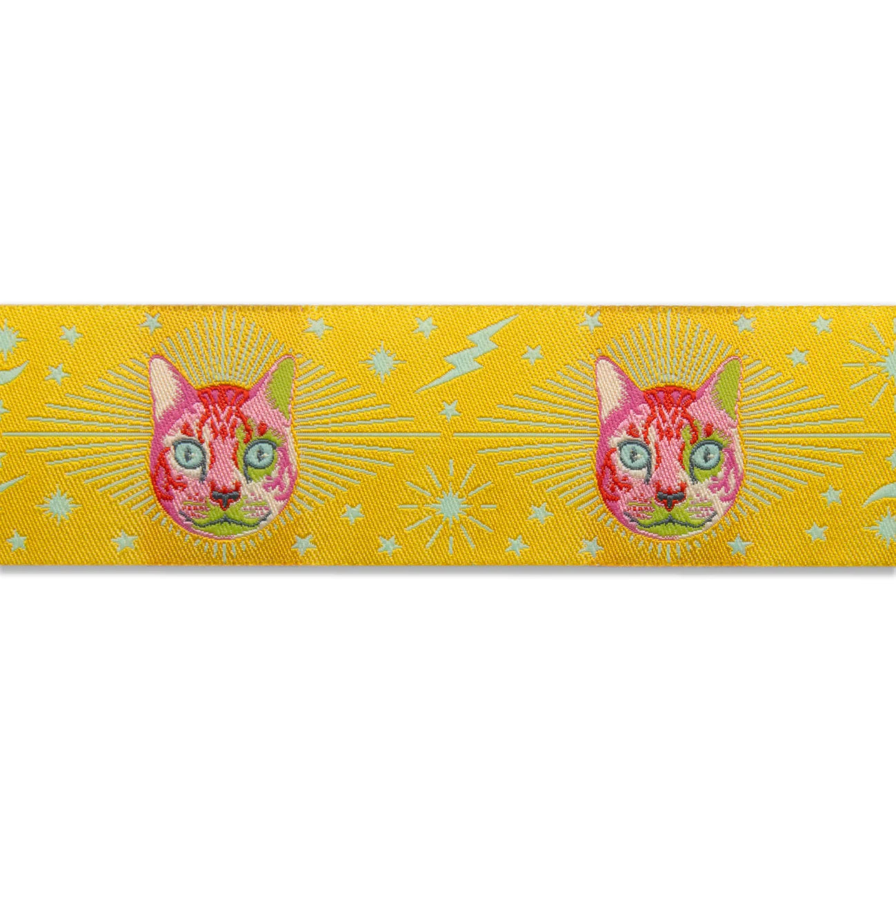 Tula Pink Cheshire Cat on Yellow - 1 1/2" Ribbon - Sold by the yard