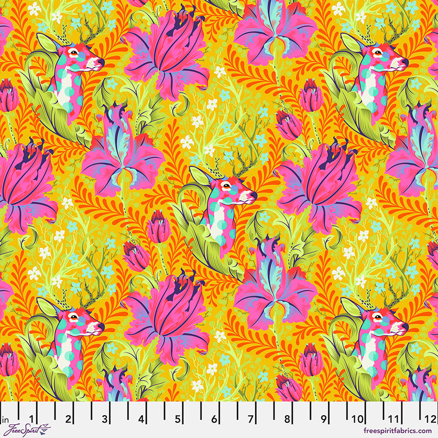 Tula Pink Tiny Beasts Deer John in Glow Cotton Quilting Fabric by the Half Yard