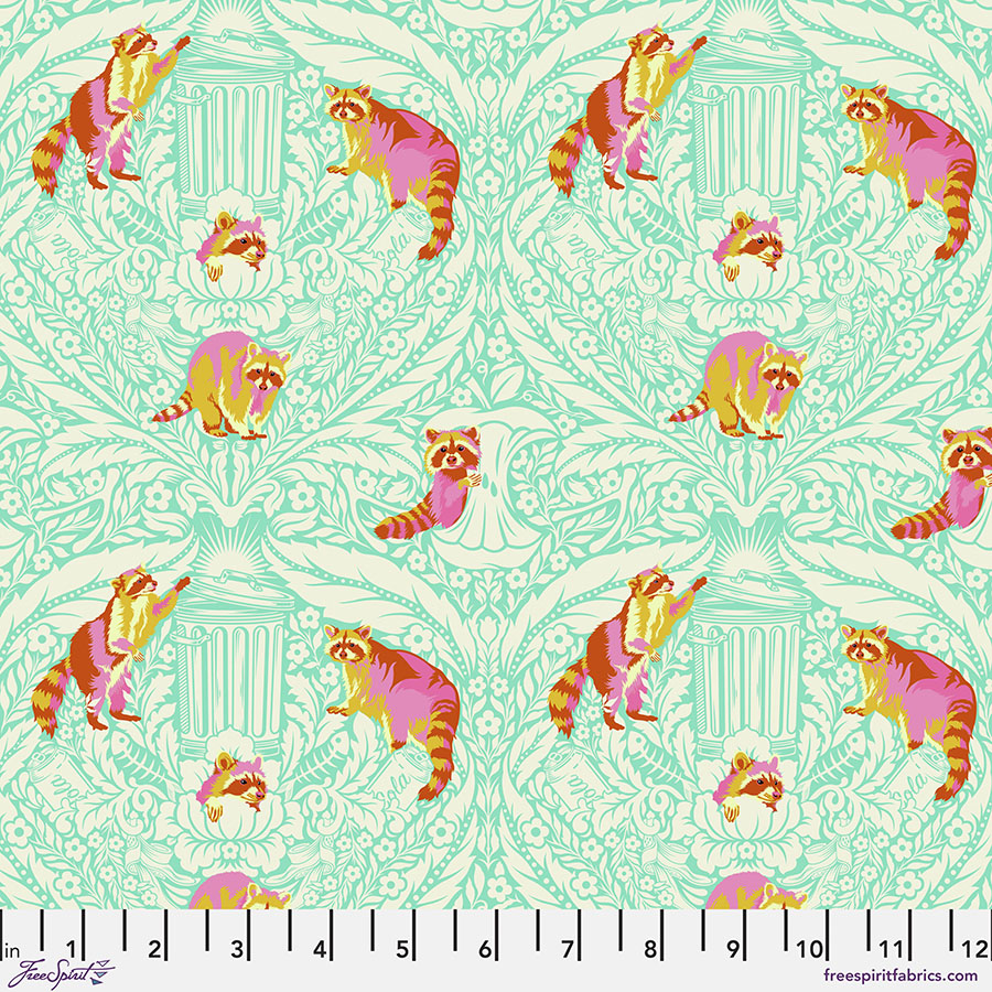 Tula Pink Tiny Beasts One Mans Trash in Glow Cotton Quilting Fabric by the Half Yard