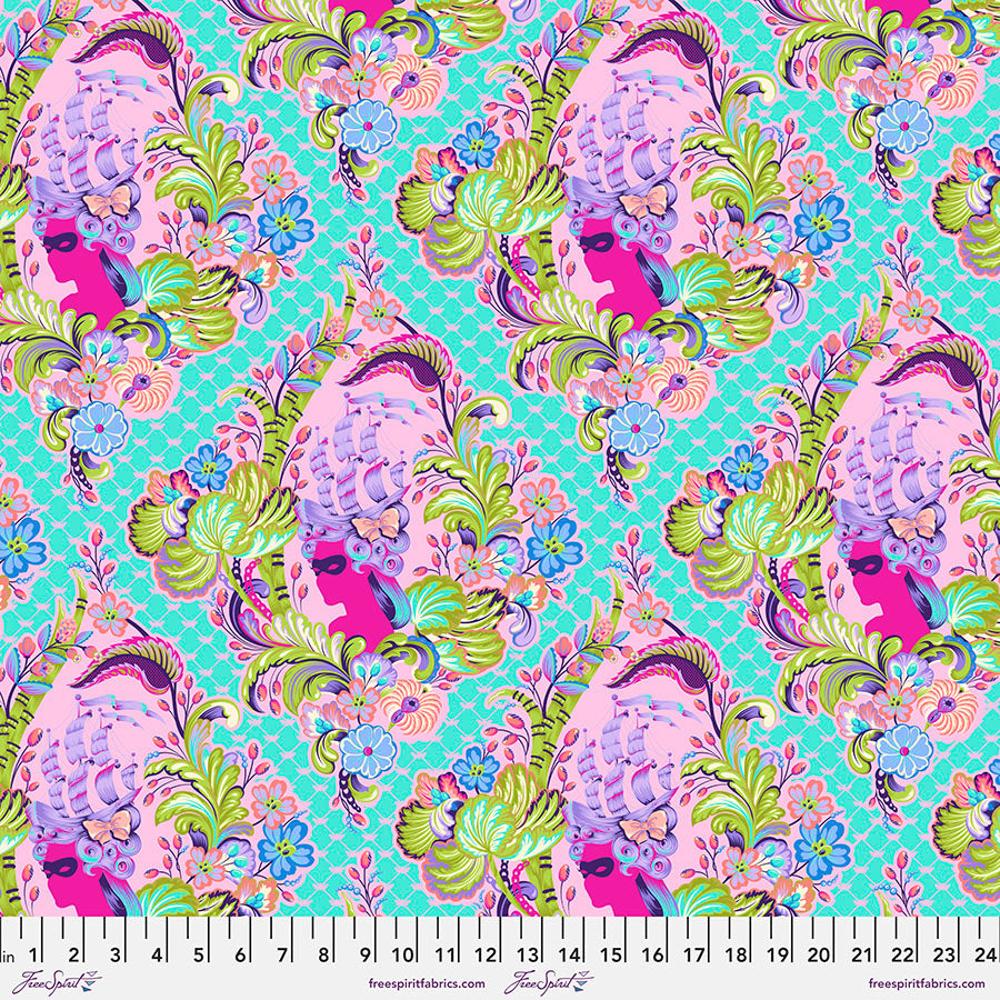 Tula Pink Parisville Déjà Vu Cameo in Sorbet Cotton Quilting Fabric by the Half Yard