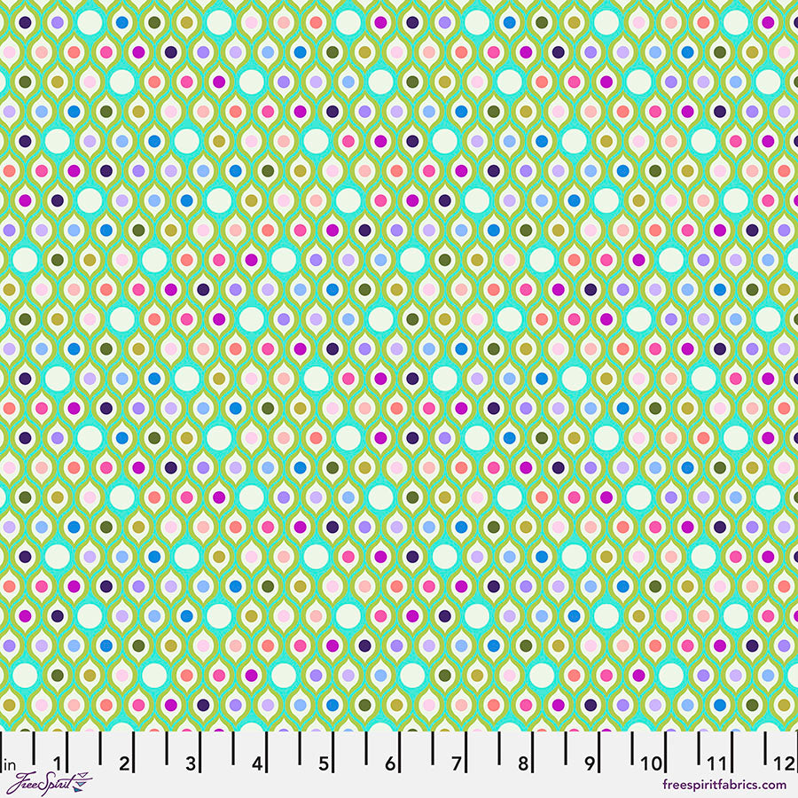 Tula Pink Parisville Deja Vu Eye Drops in Mint Cotton Quilting Fabric by the Half Yard