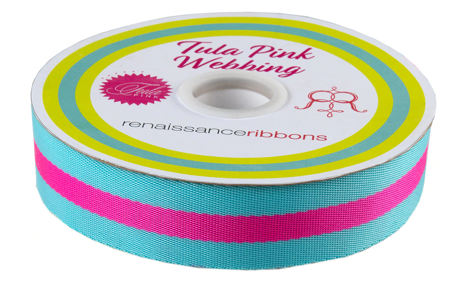 Aqua and Hot Pink - 1.5"-Tula Pink Webbing by the yard