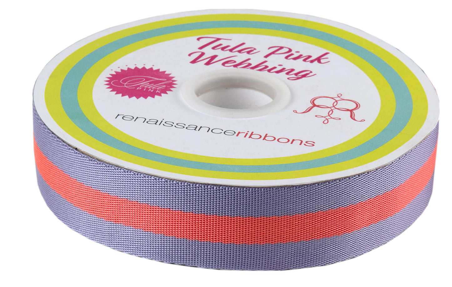 Lavender and Neon Peach - 1.5"-Tula Pink Webbing by the yard